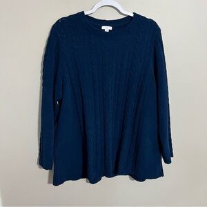 J Jill Blue Chenille Cable Knit Sweater size large petite